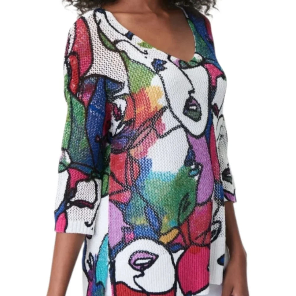 Joseph Ribkoff Pink and Green Artistic Tunic 3/4 Sleeve, Medium - Picture 2 of 8